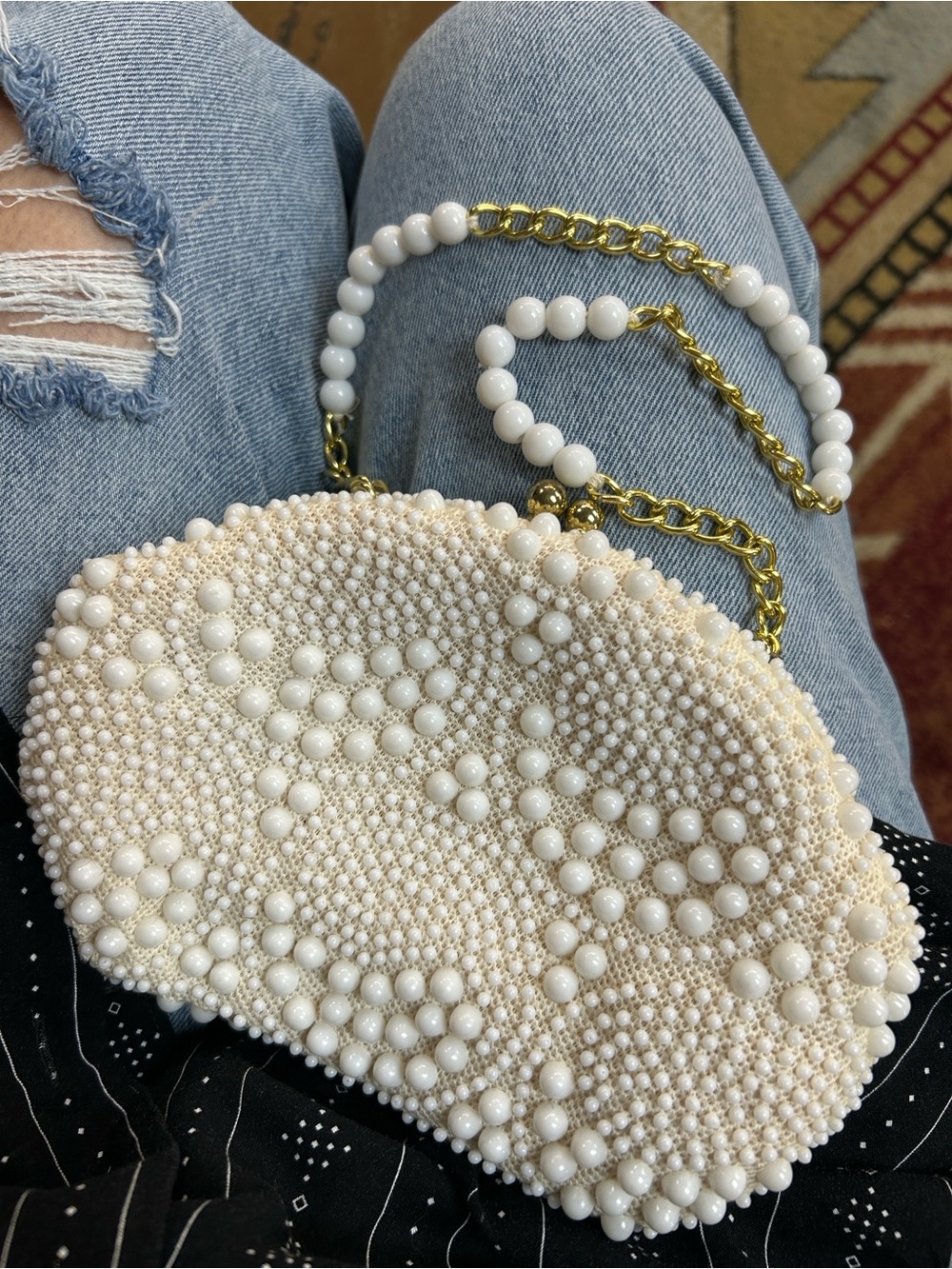 Vintage Faux Pearl Creamy White Beaded Clutch Bag